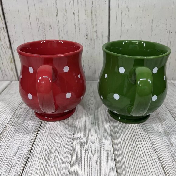 Set of 2 Temp-tations By Tara Green and Red Polka Dot Mug 16 oz Cup New No Box - Picture 2 of 7